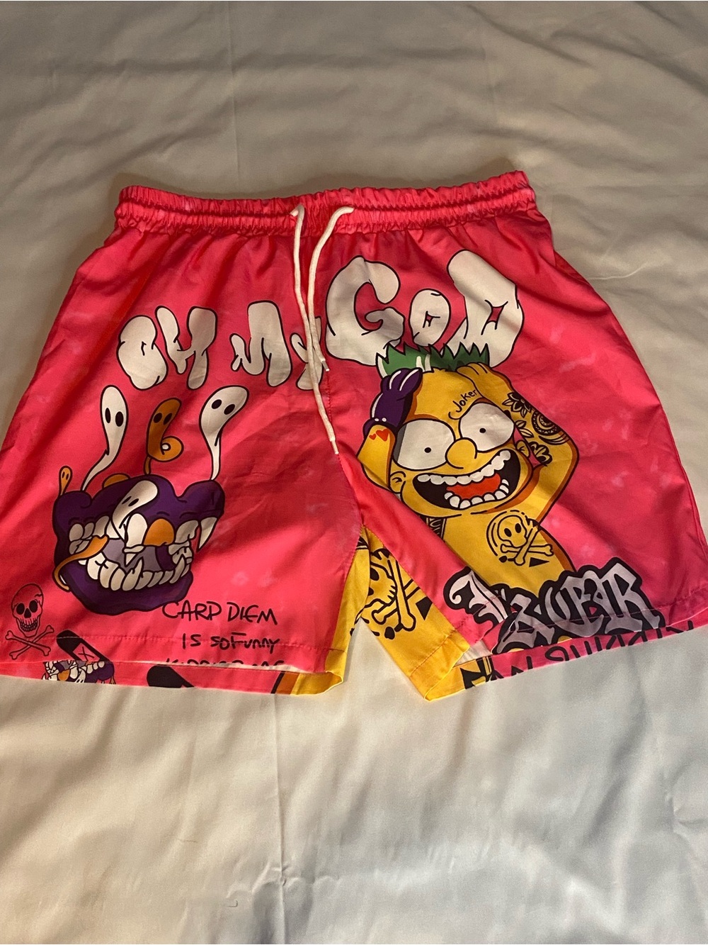 Mens Pink Bart Simpson Joker Graphic Print Shorts Size XL New Without Tags
